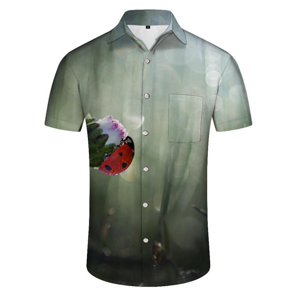 
Red ladybug and stamen tropical Hawaiian shirt holiday beach seaside shirt men's short sleeve
                