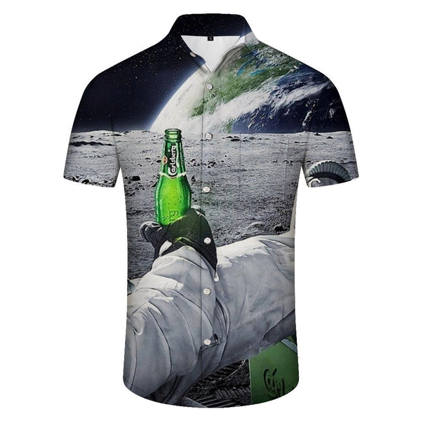 
3D Moon Astronaut Digital Printing Lapel Short Sleeve Comfortable Breathable Men's Casual Short Sleeve Shirt Hawaiian Button Pocket Tropical Four Seasons Top
                