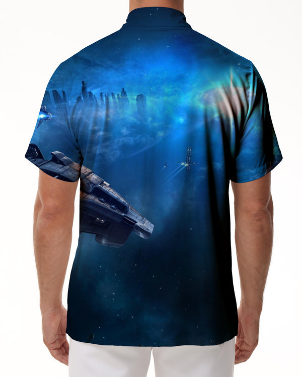
Ocean sailing cruise ship sinking blue retro men's shirt short sleeve sports regular shirt casual short sleeve shirt beach vacation street
                