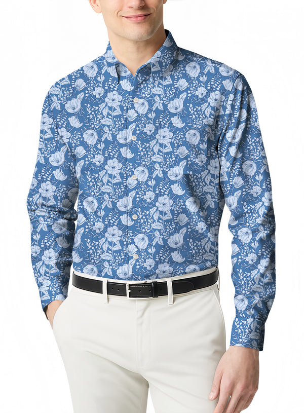 Men's Date Night Polo a Stylish Long Sleeve Micro Print Shirt
