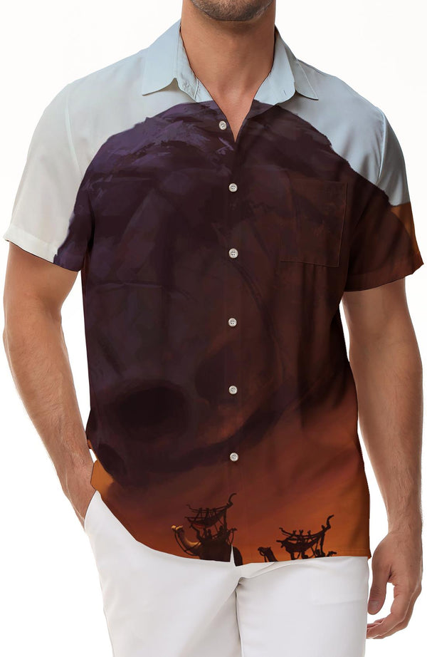 Sand dune print pattern men's lapel button bag Hawaiian tropical casual button vacation beach short sleeve