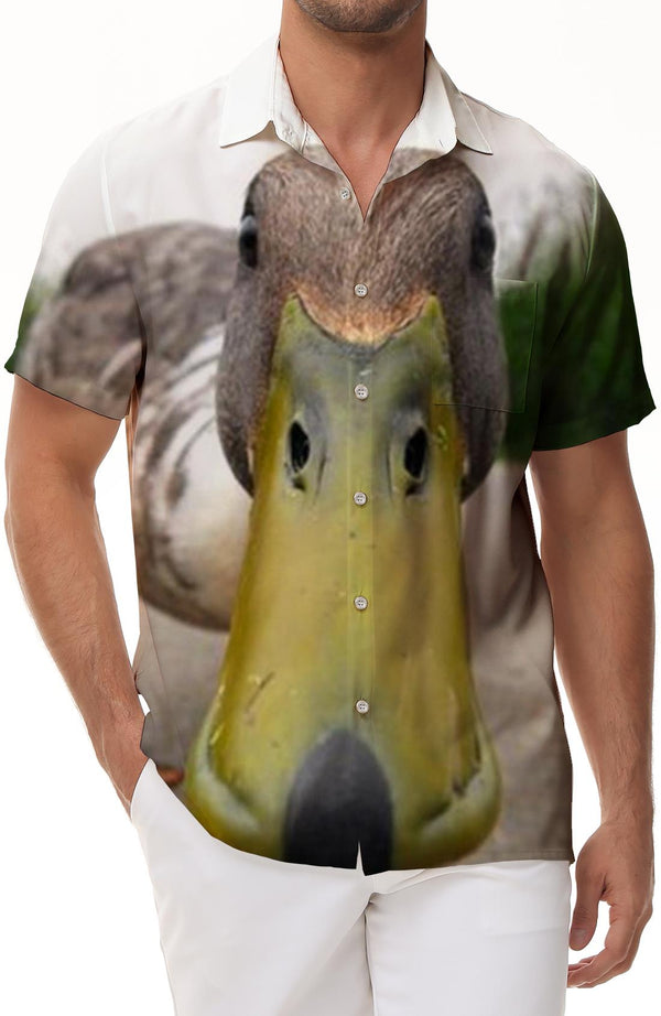 Wild Duck Print Men's Short Sleeve Button Down Dress Shirt Casual Fashion Regular Fit Beach Summer Shirt Animal