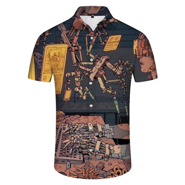 
AI mixed color robot men's outdoor vacation travel pattern print short sleeve button Hawaiian tropical
                