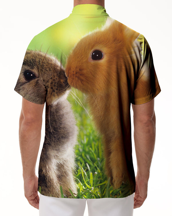 
Cute bunny f men's short-sleeved Hawaiian shirt casual fashionable Hawaiian button-down vacation travel beach casual short-sleeved
                