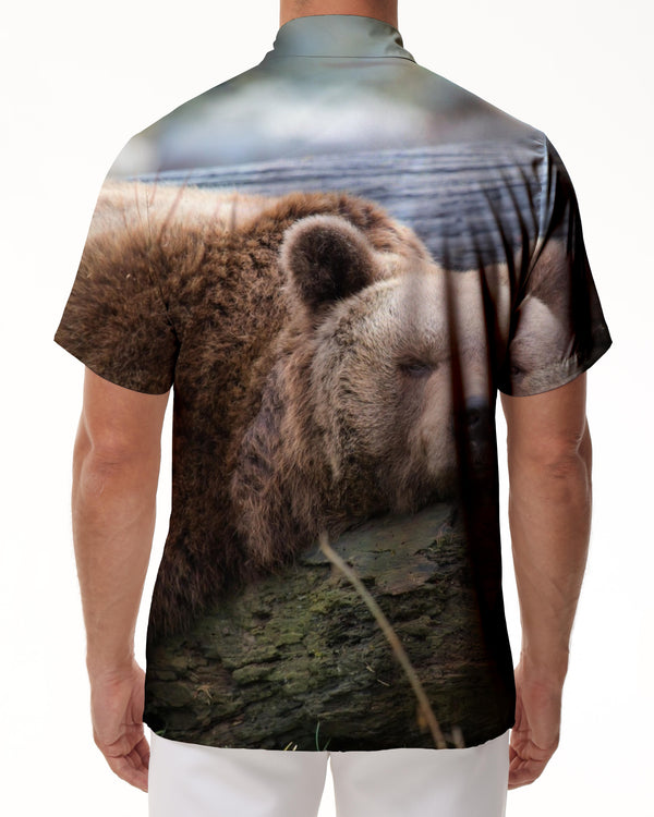 
Ecological balance brown bear sleeping in a tree print men's short sleeve Hawaiian shirt animal
                
