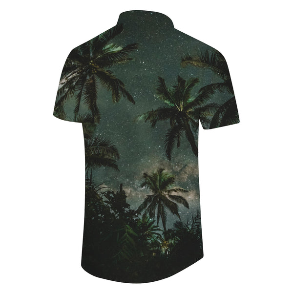 
Starry sky coconut tree print landscape pattern men's shirt short sleeve casual Hawaiian tropical button lapel men's short sleeve shirt holiday beach shirt
                