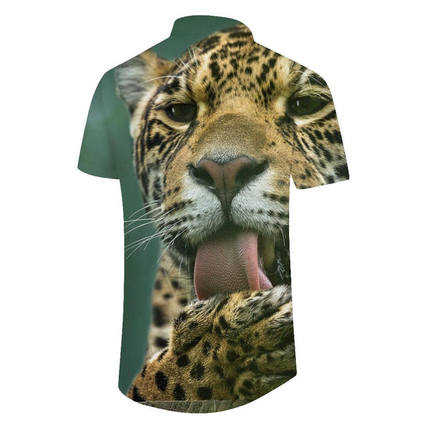 
Naughty and cool little leopard men's animal short-sleeved Hawaiian button sports breathable fashionable and comfortable short-sleeved
                