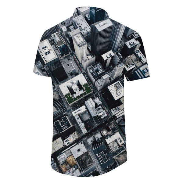 
High-rise buildings 3D digital printing men's casual short-sleeved button-down shirt Hawaiian trendy beach seaside tops
                