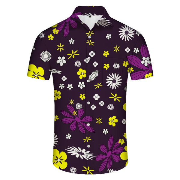 
Vintage floral casual men's casual loose fashion summer fun Hawaiian button down lapel beach seaside shirt
                