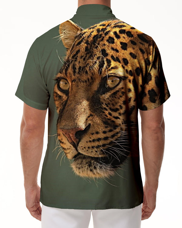 
Yellow cheetah cat leopard print men's casual shirt casual short-sleeved Hawaiian tropical four seasons short-sleeved shirt work fishing
                