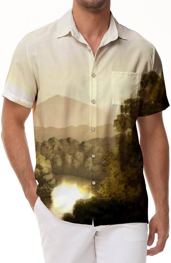 Natural scenery 3d print pattern short sleeve shirt men casual button tropical hawaiian shirt fashion