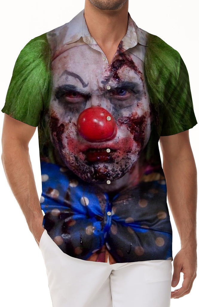 cos sad clown art painting print long-sleeved shirt single casual shirt loose lapel shirt rich print