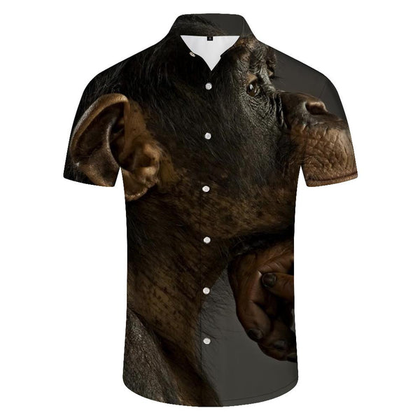 
Ape 3D digital printing men's casual loose tropical four seasons Hawaiian button pocket lapel short sleeve shirt cool
                