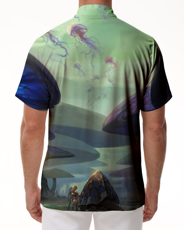 
Sci-fi Cartoon Men's Casual Fun Mushroom Shirt Fungus Pattern Short Sleeve Button Shirt
                
