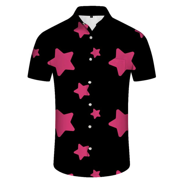 
Cool black pink five-pointed star men's casual loose vacation seaside beach tropical Hawaii daily casual short-sleeved shirt top
                