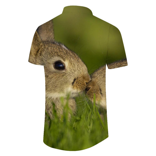 
Rabbit Print Men's Short Sleeve Button Shirt Casual Loose Summer Beach Shirt Men's Dress Shirt
                