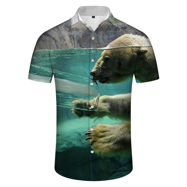 
Water Polar Bear Men's Casual Button Short Sleeve Shirt Pocket Lapel Tops Suitable for Breathable
                