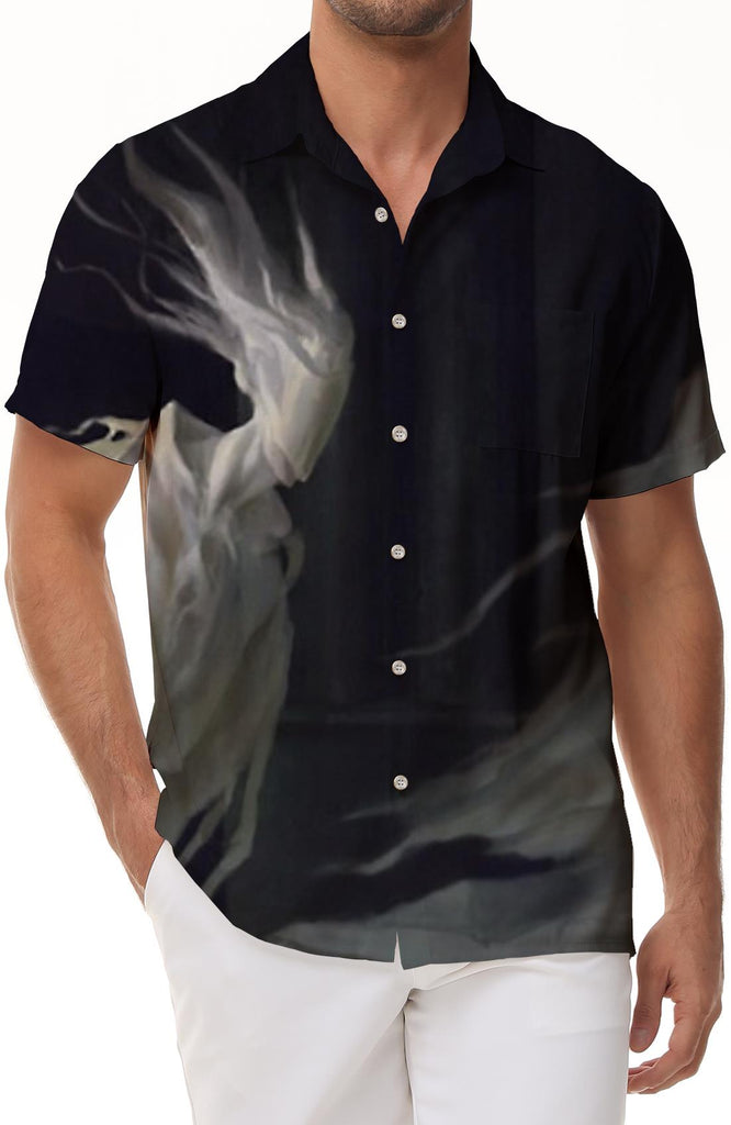 Tropical Hawaiian Button Lapel Men's Street Shirt Printed Short Sleeve Shirt Abstract Style Black