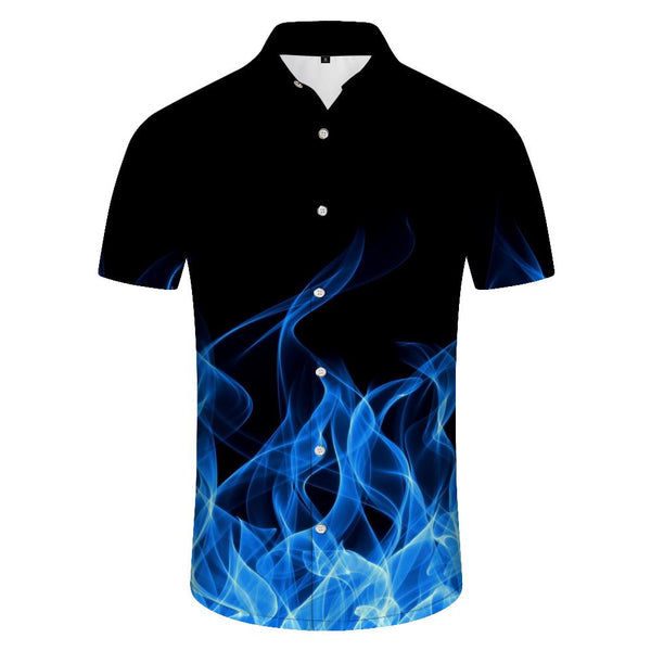
Black blue flame cool fashion short-sleeved shirt casual style men's collar shirt leisure outdoor fishing Hawaii beach summer
                