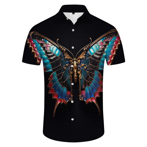 
Black fantasy and elegant butterfly brooch street shirt men's fun and slightly elastic daily travel tops Hawaiian shirts
                