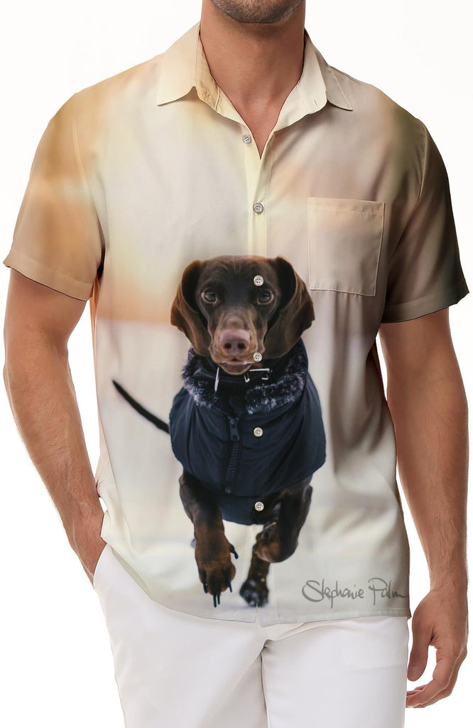 Dachshund Play Fashion Short Sleeve Lapel Beach Shirt Summer Shirt Men's Regular Short Sleeve Shirt Casual Printed Top Mixed Color