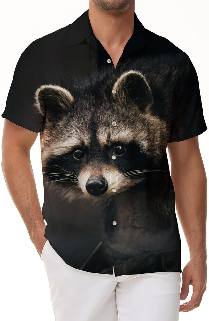 Funny Raccoon Animal Shirt 3D Animal Print Cute Raccoon Men's Casual Loose Fashion Short Sleeve Shirt Hawaiian