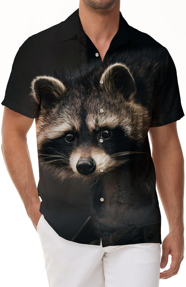 Funny Raccoon Animal Shirt 3D Animal Print Cute Raccoon Men's Casual Loose Fashion Short Sleeve Shirt Hawaiian