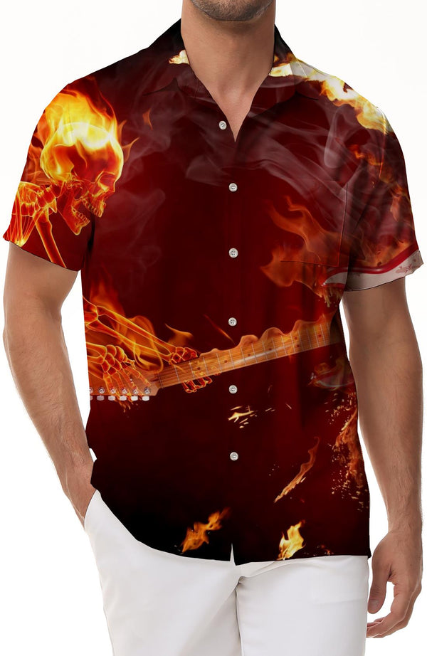 Guitarist hot button pocket lapel fashion rap trend short-sleeved shirt men's short-sleeved shirt comfortable and breathable