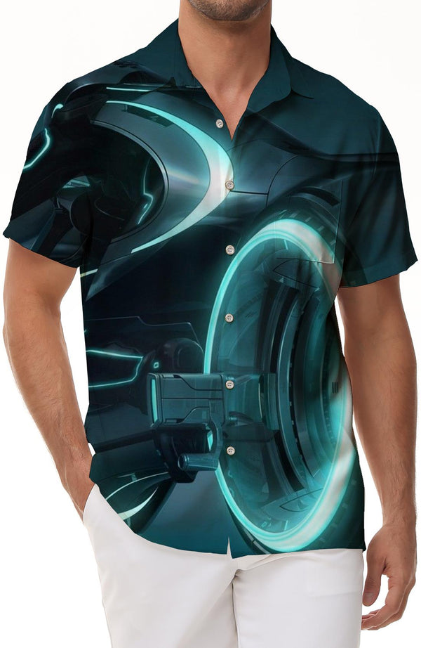 Summer Short Shirt Men Casual Floral Print Shiny Motorcycle Classic Style Vintage Hawaiian Shirt