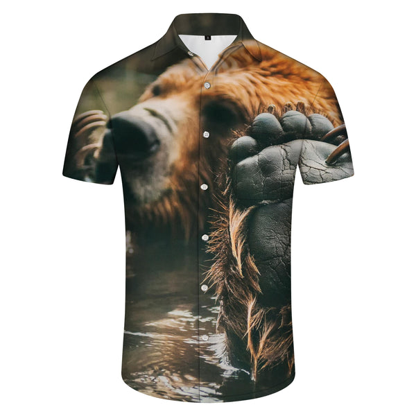 
Classic Men's Casual Shirt Brown Bear Short Sleeve Regular Fit Printed Pattern Shirt Hawaiian Button Lapel
                