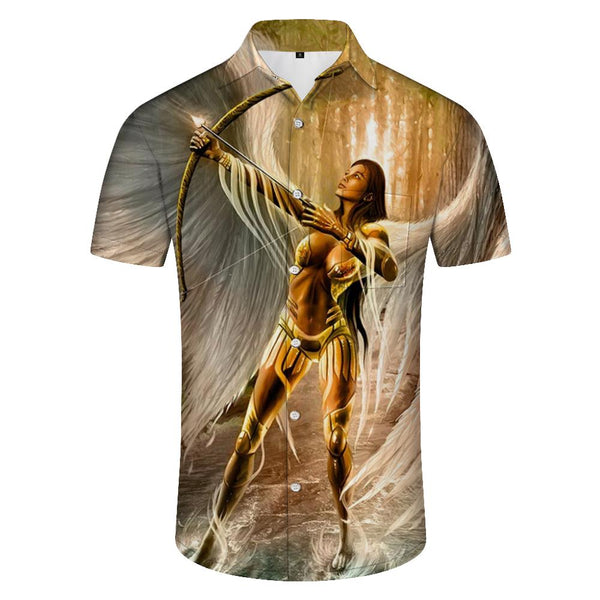 
Archery European and American Angel Casual Beach Shirt Men's Daily Street Loose Fashion Short Sleeve Shirt Suitable for Summer Beach Seaside Play
                