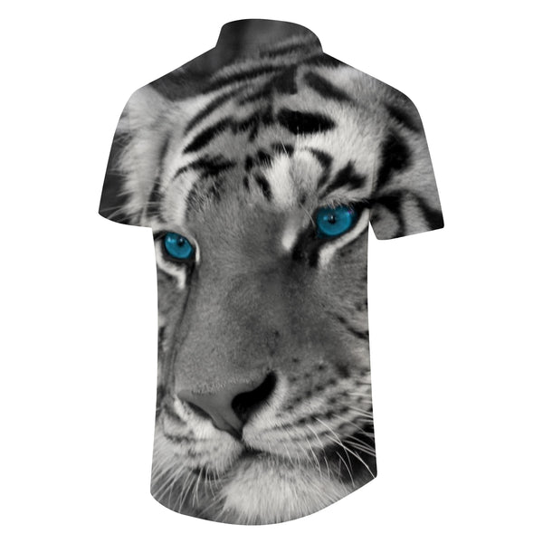 
Blue Eyes White Tiger Men's Tropical Four Seasons Button Fashion Shirt Short Sleeve Button Casual Regular Fit
                