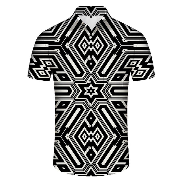 
Black and white geometric men's short-sleeved shirt fashion casual style summer cool and comfortable tops
                