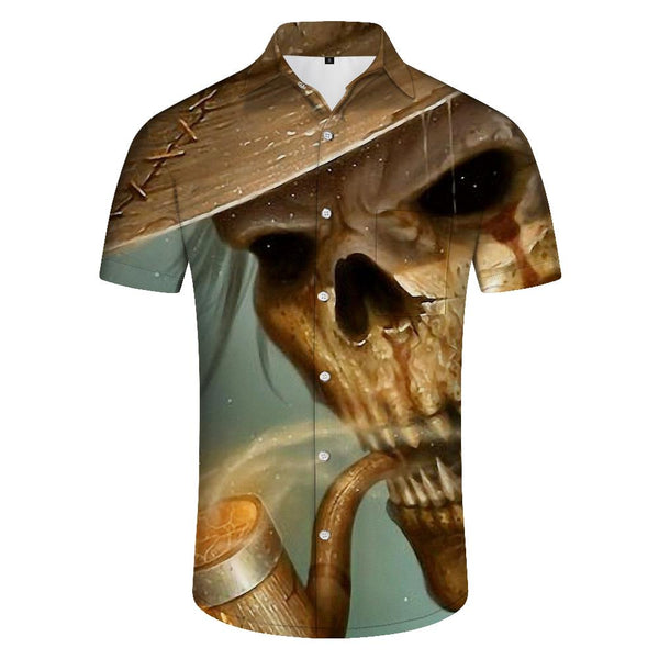 
Retro style skull men's casual loose short sleeve Hawaiian tropical summer short sleeve button casual shirt beach
                