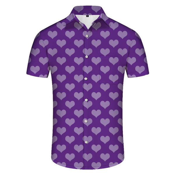 
Purple Love Heart Button Lapel Summer Four Seasons Short Sleeve Men's Polyester Shirt Sleeve Button Casual Shirt Holiday Top Loose
                