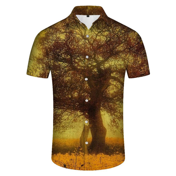 
Art painting trees Hawaiian lapel pocket short sleeve shirt print pattern men summer casual short sleeve fashion
                