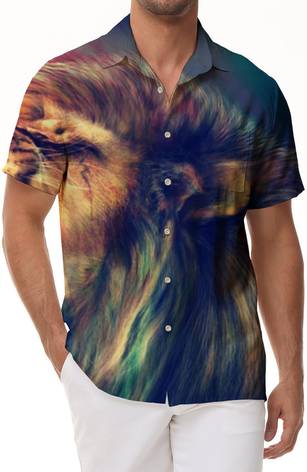 Button Lion Roar Men's Shirt Short Sleeve Shirt Hawaiian Shirt Casual Summer Beach Vacation