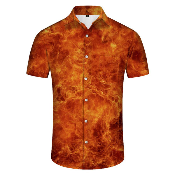
Burning Orange Flame Men's Loose Short Sleeve Shirt 3D Printed Button-Up Beach Seaside Casual Hawaiian Shirt
                