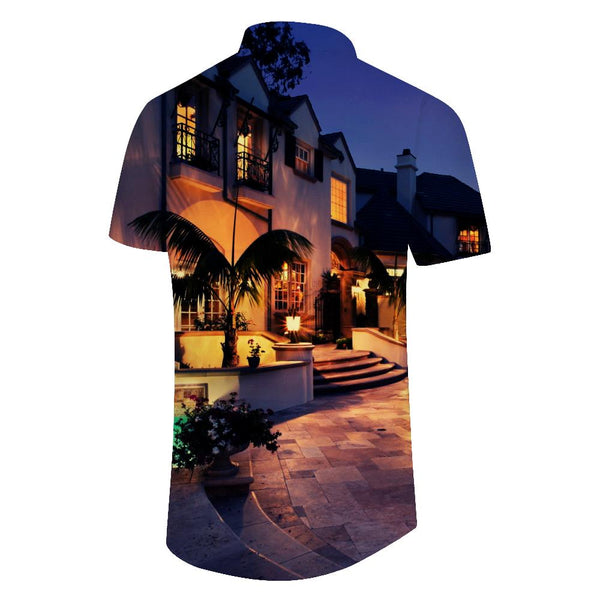 
Tropical summer house print pattern tropical Hawaiian retro casual short sleeve fashion men's
                