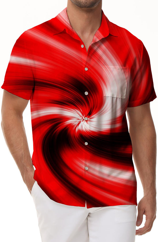 Red gradient geometric trendy fashion casual shirt men's loose Hawaiian four seasons summer short-sleeved shirt tops