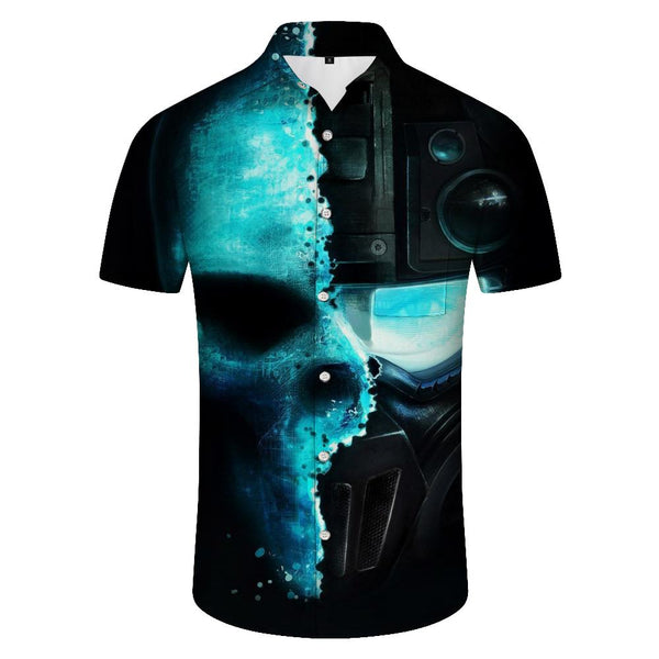 
Cyber Technology Skull Pattern Hip-Hop Rap Style Hawaiian Button Lapel Pocket Casual Daily Travel Vacation Men's
                