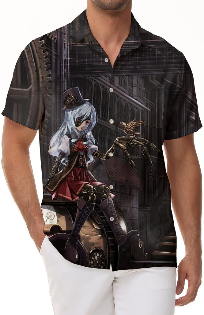 Retro Anime Style Hawaiian Shirt Men's Summer Casual Style Short Sleeve Fashion Loose Shirt Short Sleeve