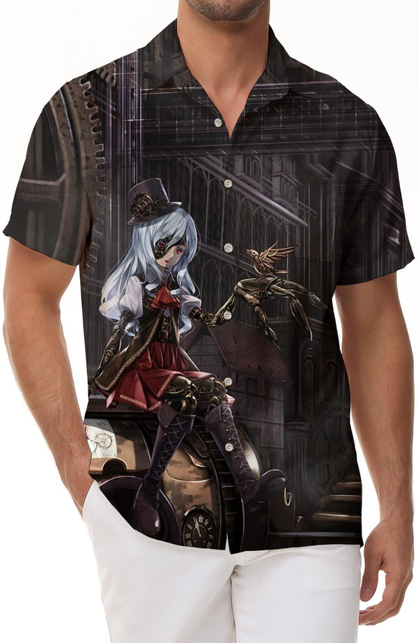 Retro Anime Style Hawaiian Shirt Men's Summer Casual Style Short Sleeve Fashion Loose Shirt Short Sleeve