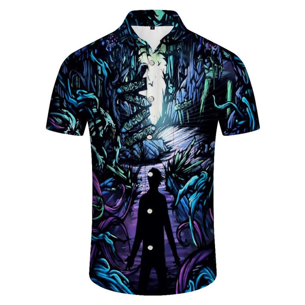 
Japanese anime abstract popular beach seaside tropical Hawaiian button top men's short sleeve casual button shirt light beach shirt summer
                