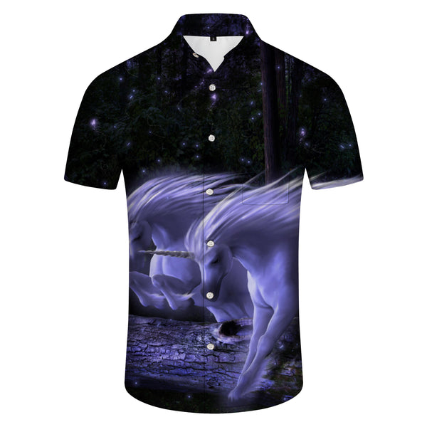 
Fantasy White Unicorn Men's Shirt Short Sleeve Regular Fit Button Shirt Casual Hawaiian Pocket Lapel Holiday Beach Clothing
                