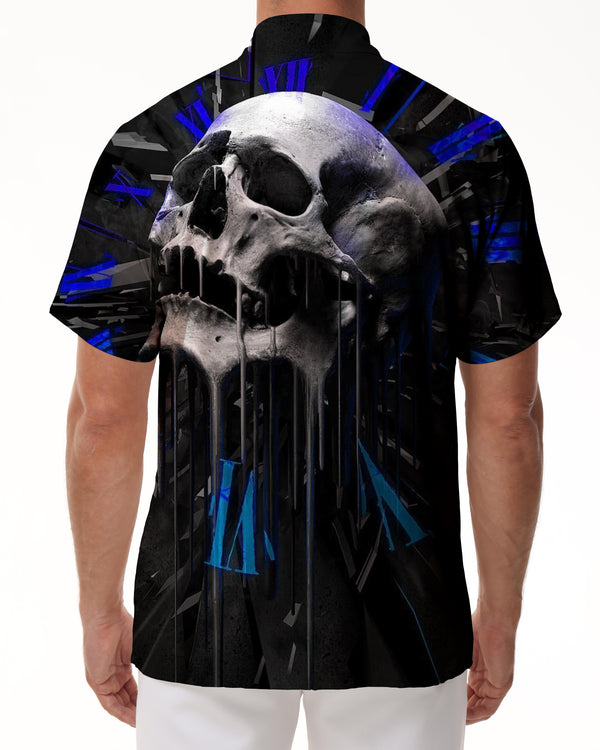 
Loose Hawaiian button men's casual abstract shirt short sleeve clothing print black cool skull
                