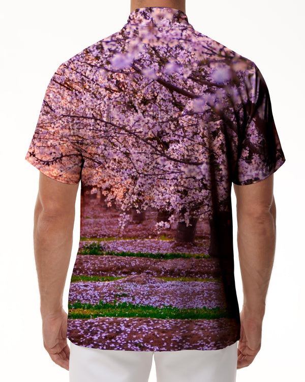 
Beautiful cherry blossom fashion short sleeve men's casual loose daily travel fun cherry blossom print street wear
                
