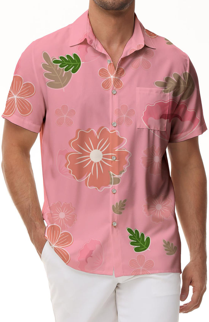 Pink cool fashion summer men's shirt flower short-sleeved shirt men's summer beach style casual retro top