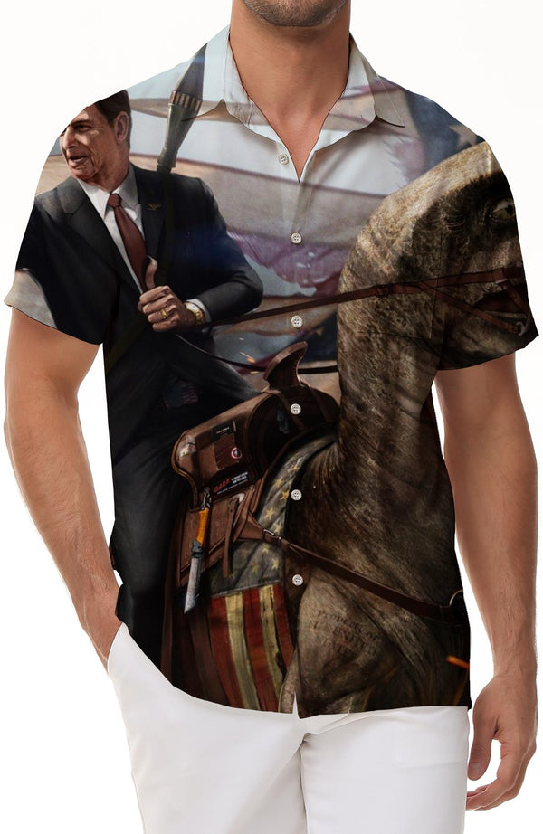 Hip Hop Streetwear Cartoon Dinosaur 3D Men's Printed Shirt Animal Design Lapel Shirt Men Short Sleeve Seaside Clothes