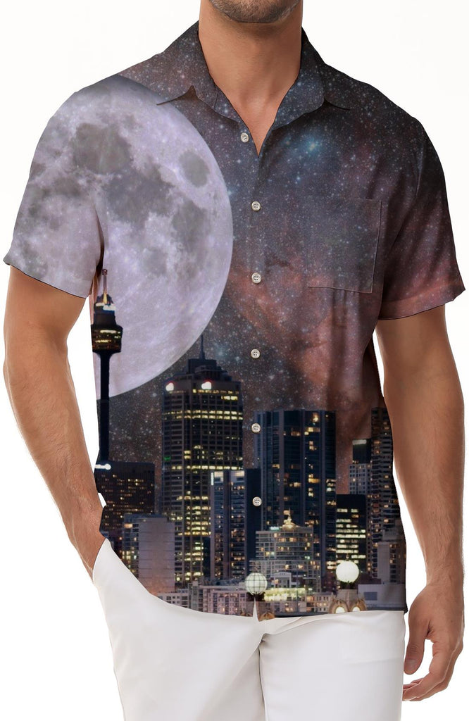 3D Printed Single Button Shirt Cross Creative Planet Element Large Size Bustling Capital Fashion Shirt Men's Loose Vacation Beach Clothes